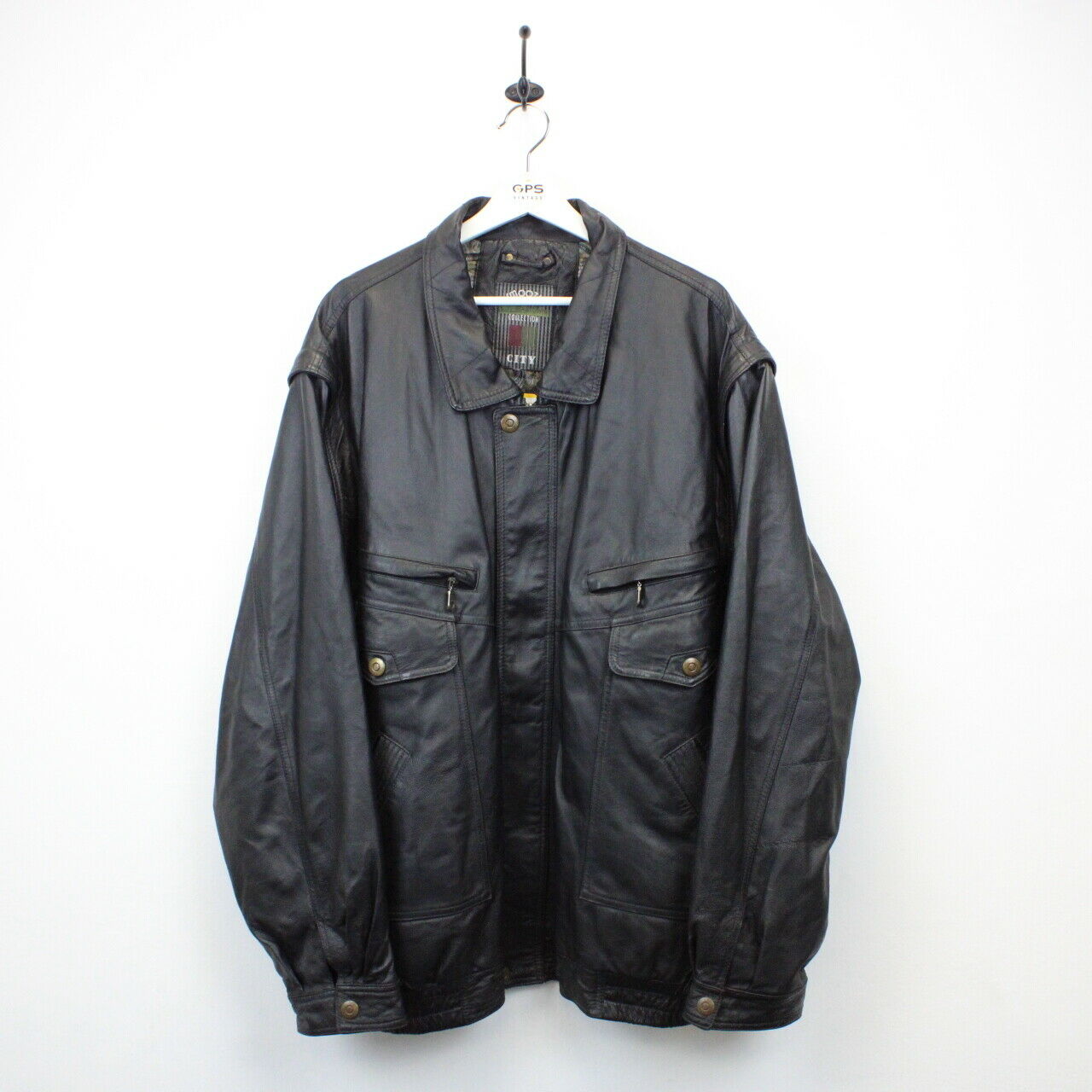 90s Leather Biker Jacket Black XXL