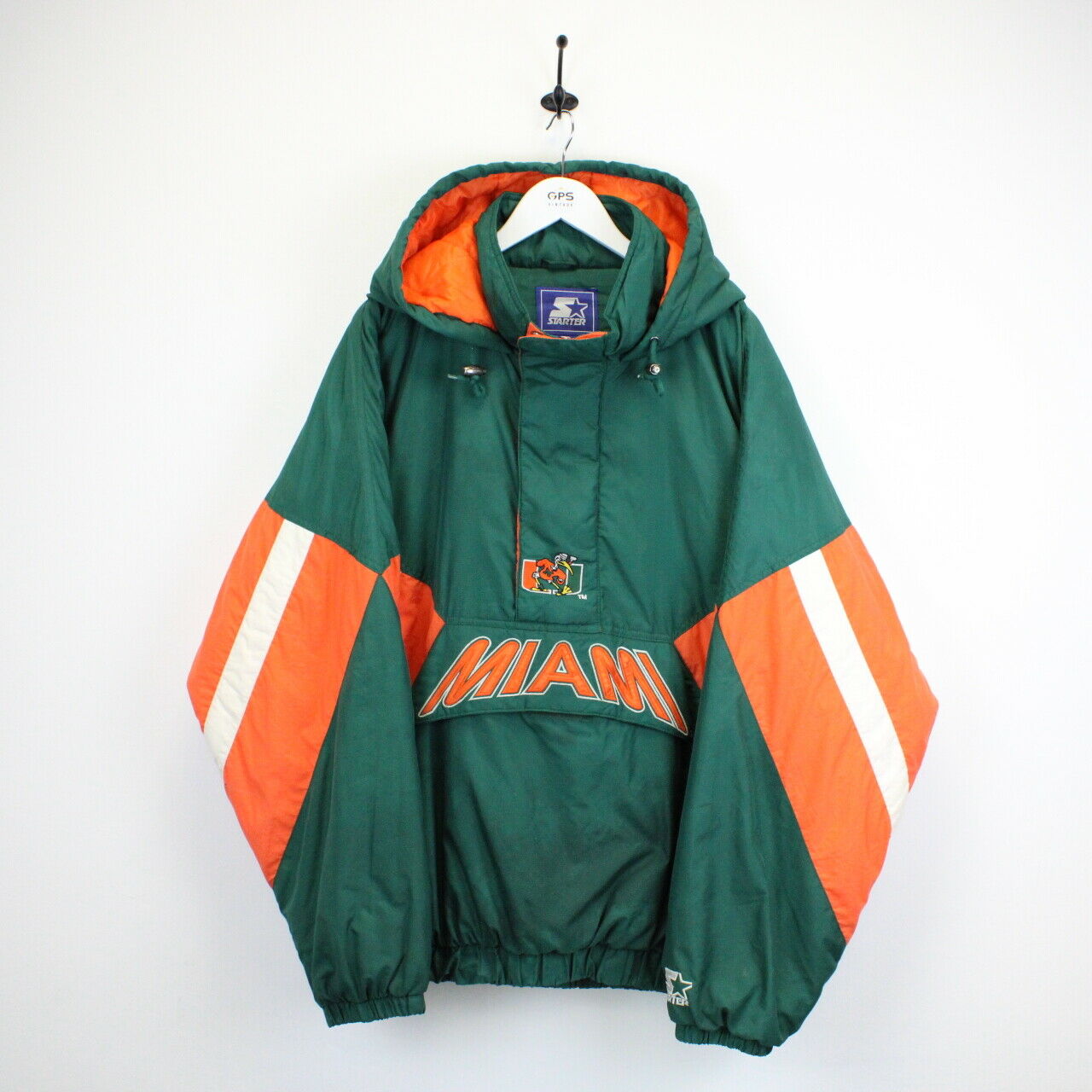 MIAMI HURRICANES Vtg 90s Starter Hooded Jacket Sz M