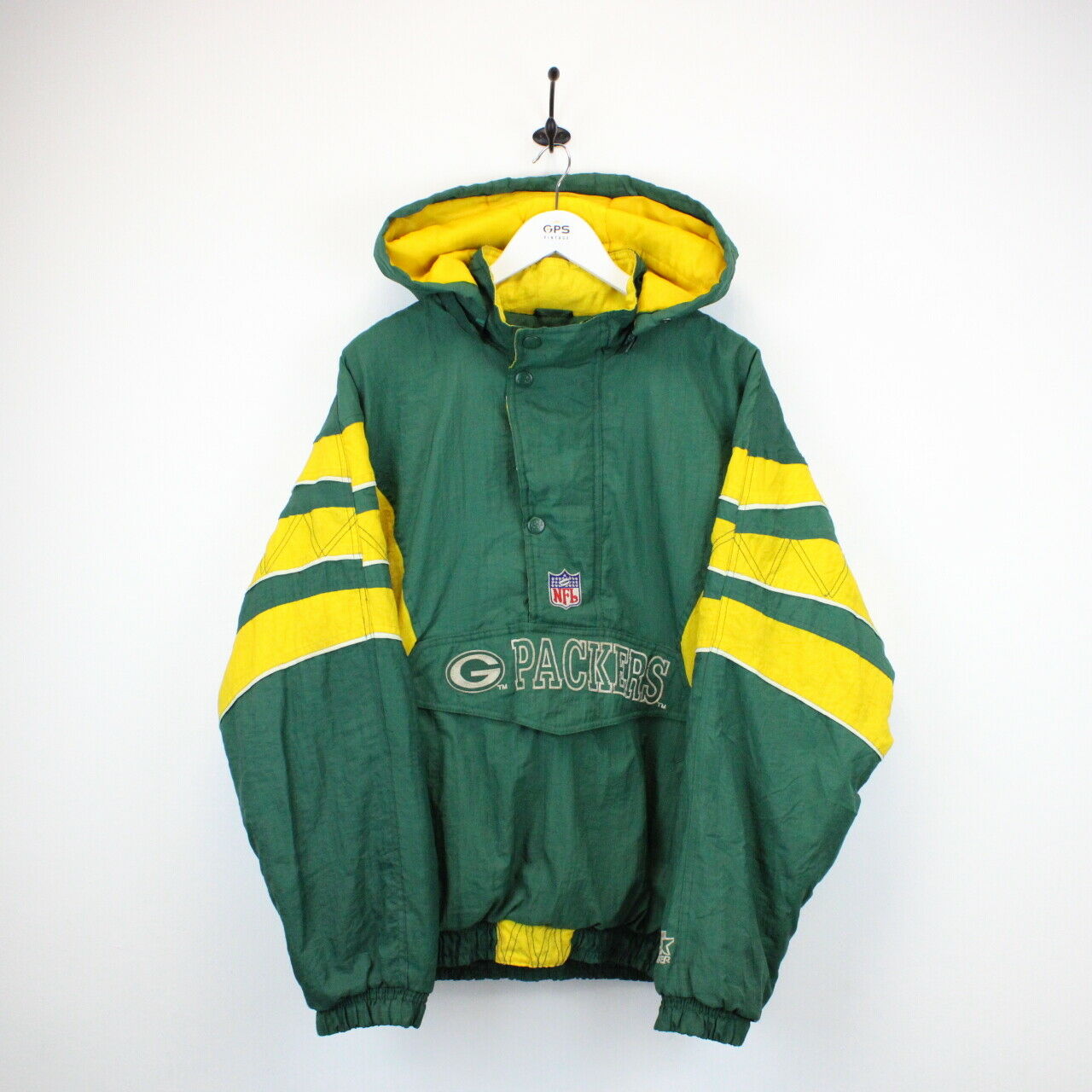 GREEN BAY PACKERS VINTAGE 1990'S STARTER V-NECK PRO LINE WINDBREAKER JACKET  ADULT LARGE