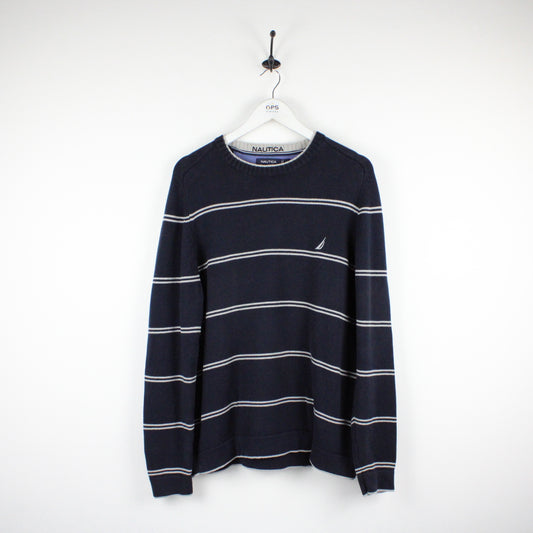 NAUTICA Knit Sweatshirt Navy Blue | Large