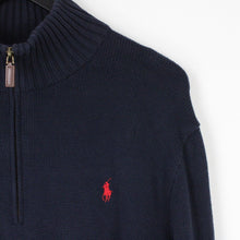 Load image into Gallery viewer, Mens RALPH LAUREN 1/4 Zip Knit Sweatshirt Navy Blue | XL
