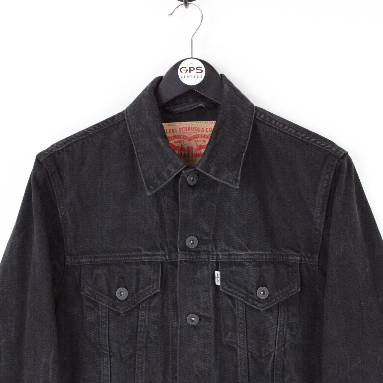 Denim jacket levis black on sale