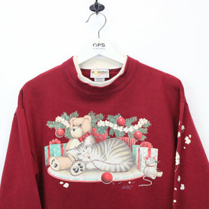 Womens 90s Christmas Sweatshirt Red | Small