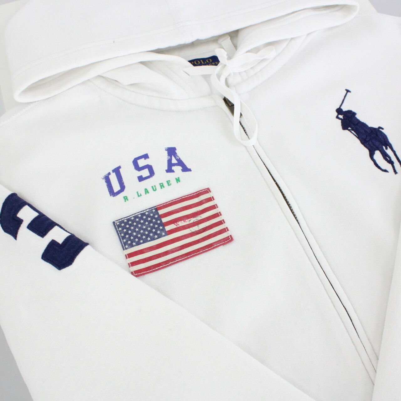 RALPH LAUREN 00s Hoodie White | Small