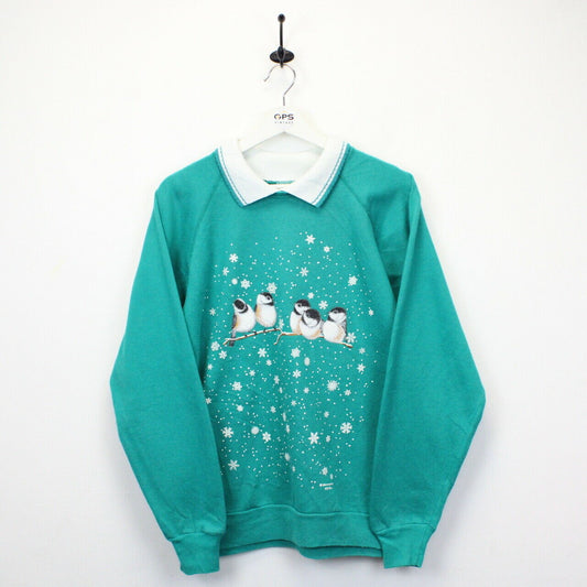 Womens 90s Christmas Sweatshirt Green | Large