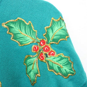 Womens 90s Christmas Sweatshirt Green | Large