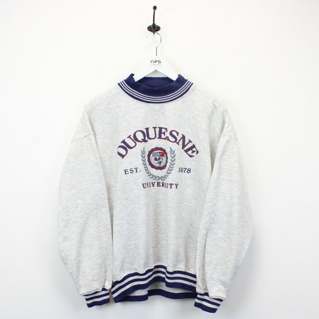 Vintage DUQUESNE UNIVERSITY 90s Sweatshirt Grey | Medium