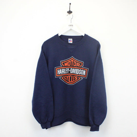 HARLEY DAVIDSON 90s Sweatshirt Navy Blue | Large