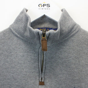 RALPH LAUREN 1/4 Zip Knit Sweatshirt Grey | XS