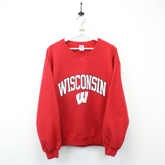 NCAA RUSSELL ATHLETIC 90s Wisconsin BADGERS Sweatshirt Red | Large