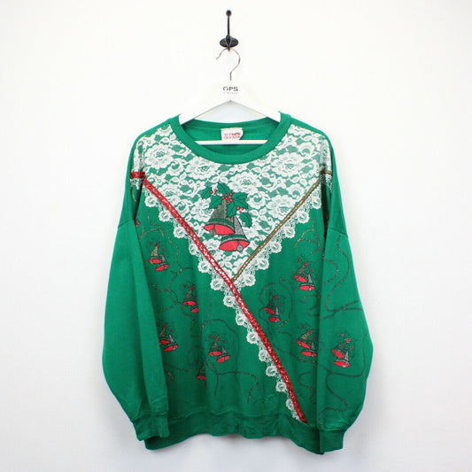 Womens 90s Christmas Sweatshirt Green | XXL