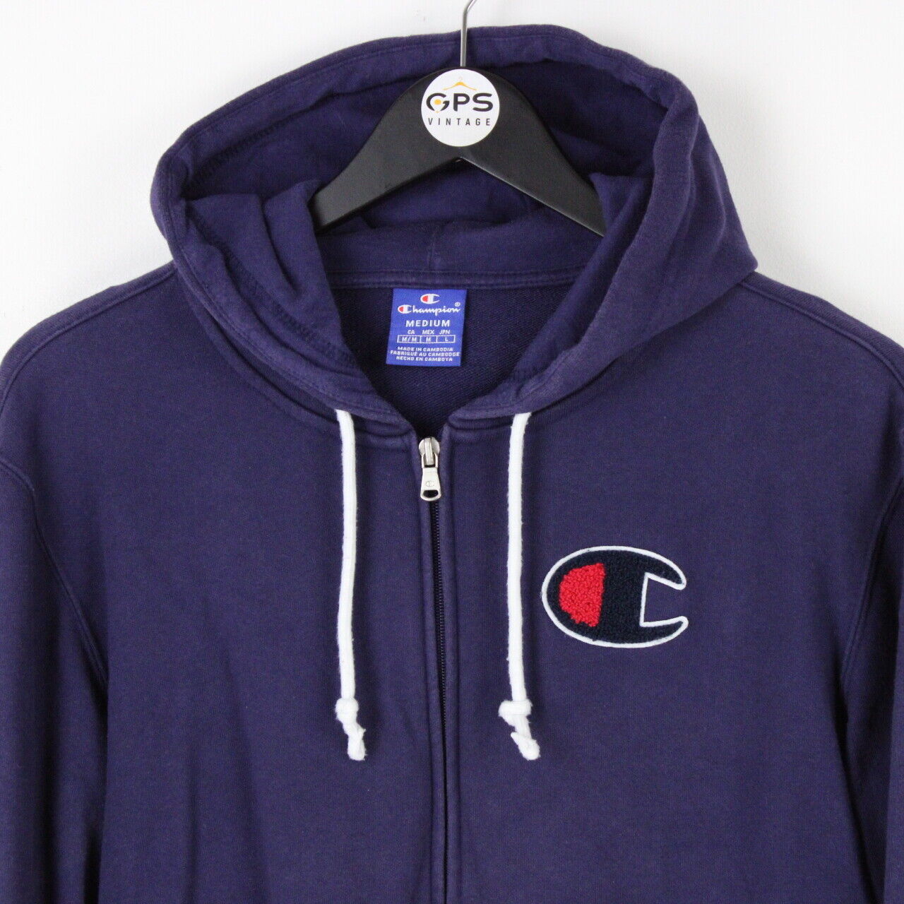 Blue champion hoodie big 2024 logo