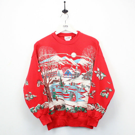 Womens 90s Christmas Sweatshirt Red | Small