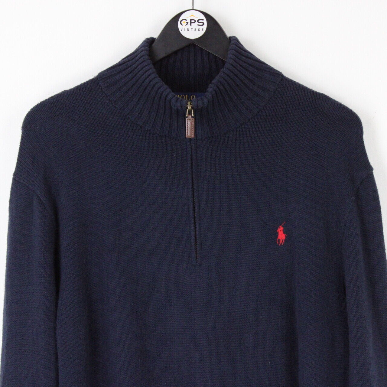 Polo Ralph Lauren Mens Large Pullover Blue top NWT Red Logo 1/4 Zipper