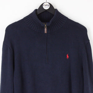 Mens RALPH LAUREN 1/4 Zip Knit Sweatshirt Navy Blue | XL