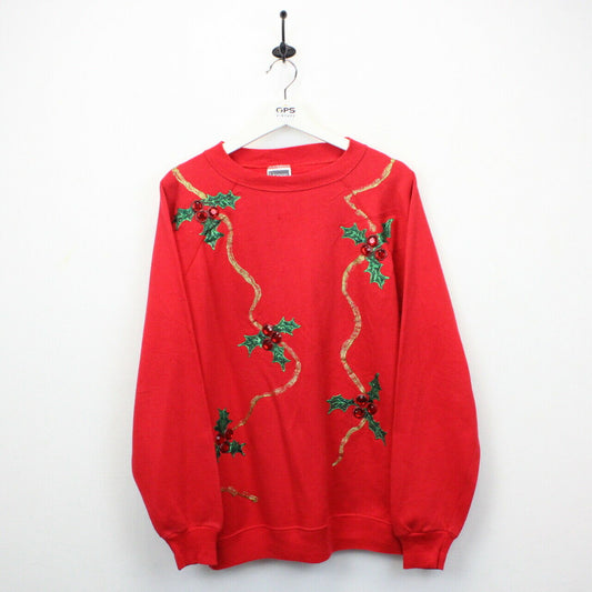 Womens 90s Christmas Sweatshirt Red | XL