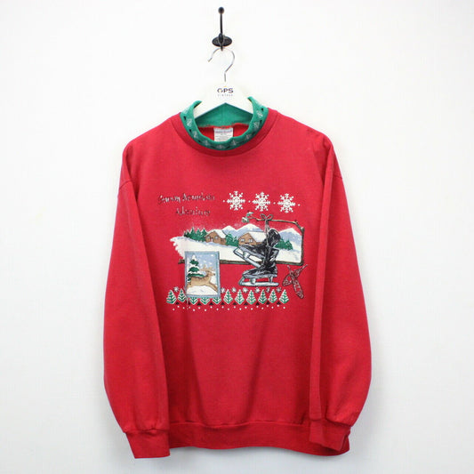 Womens 90s Christmas Sweatshirt Red | XL