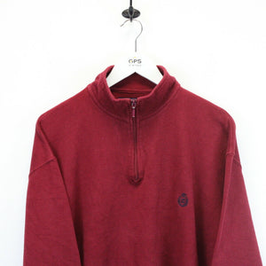 CHAPS 1/4 Zip Knit Sweatshirt Red | XL