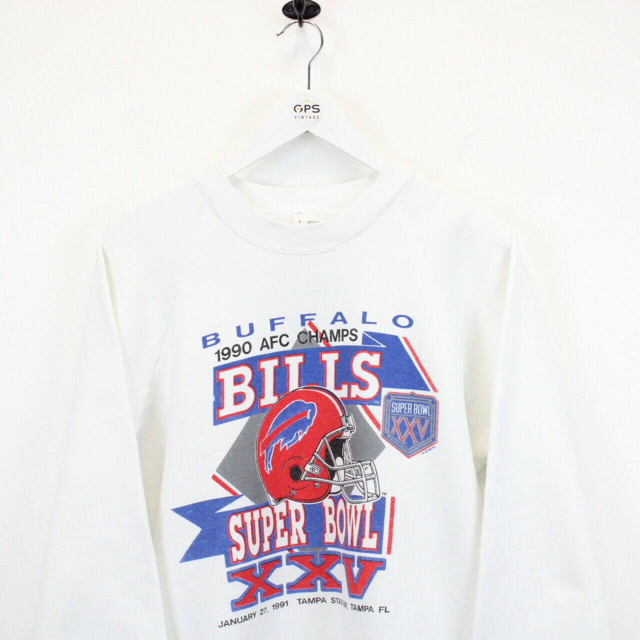 Vintage Buffalo Bills Helmet 2024 logo Super Bowl Crewneck Sweatshirt 90s XL White T