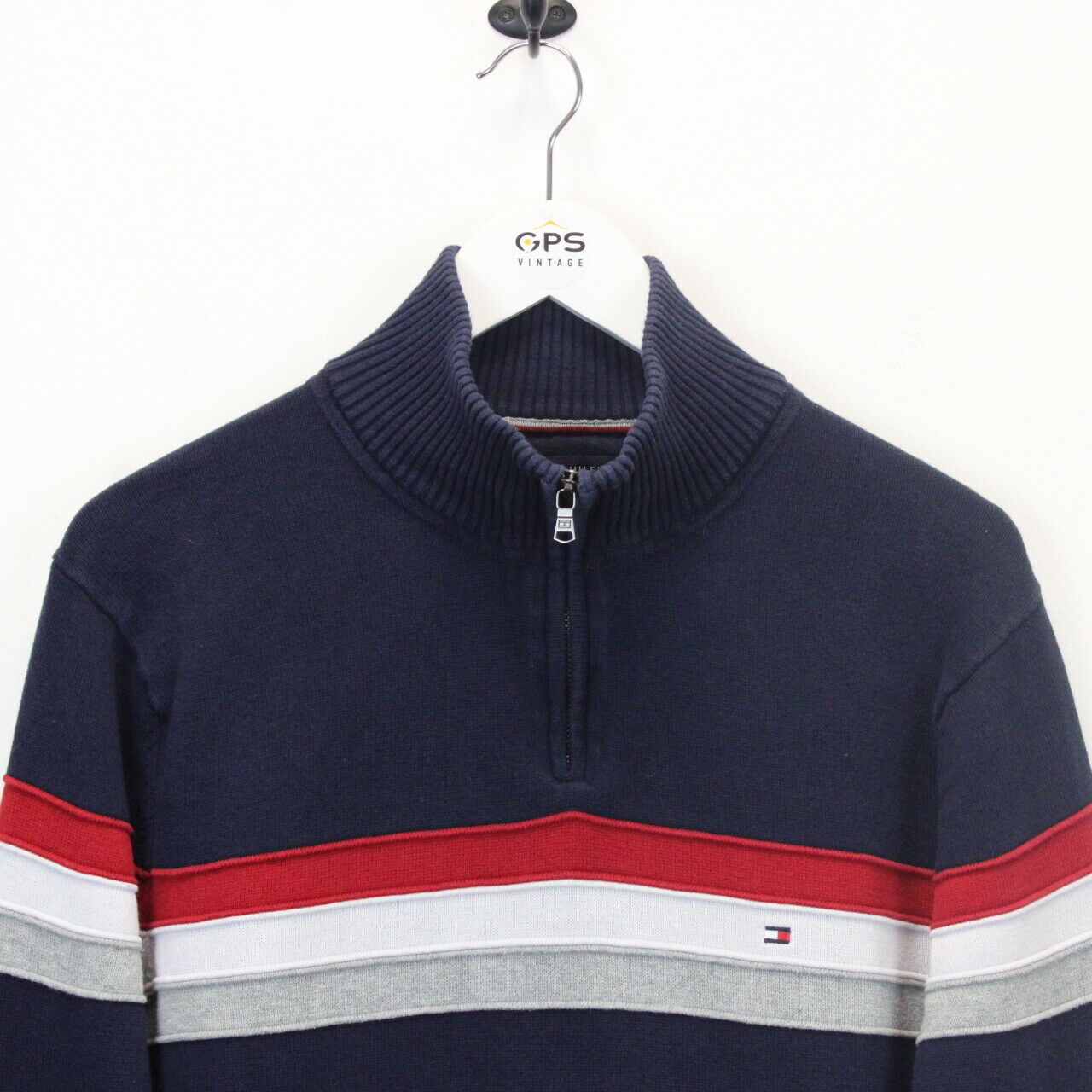 TOMMY HILFIGER 00s 1/4 Zip Knit Sweatshirt Navy Blue | Medium