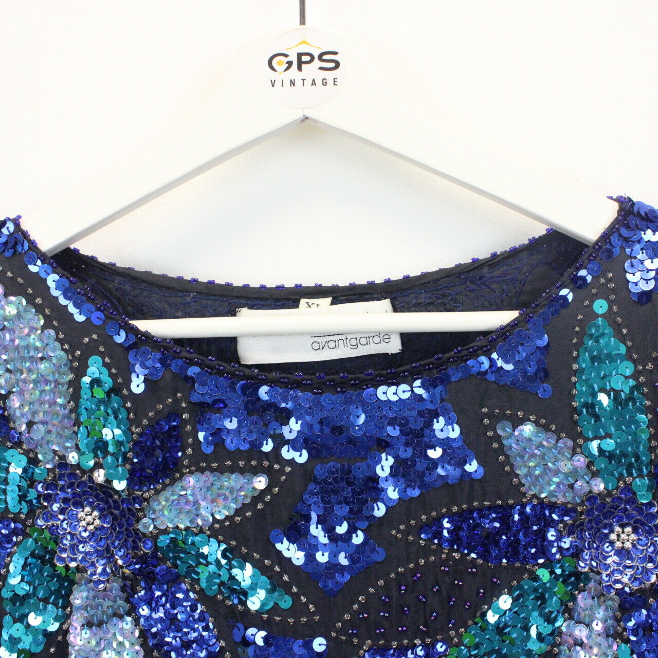 Womens 90s Sequin Top Blue | XL