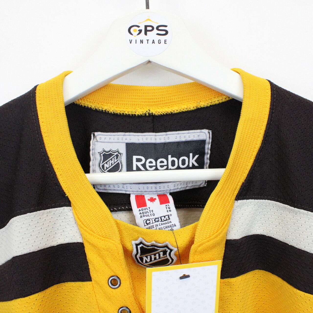 Reebok Boston Bruins Shirt Adult Large Gray Yellow Preppy Casual