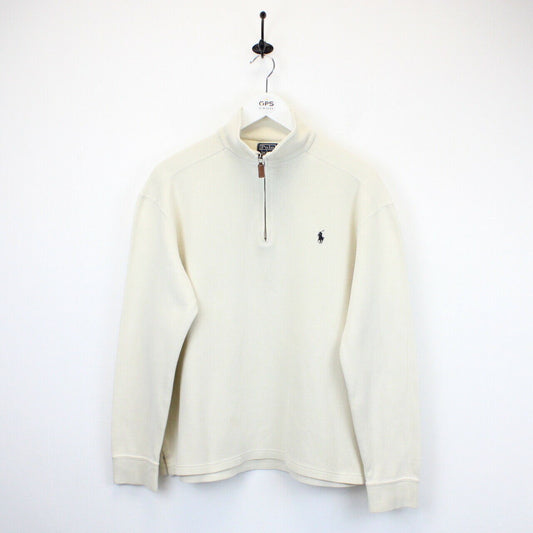 RALPH LAUREN 1/4 Zip Sweatshirt Beige | Medium