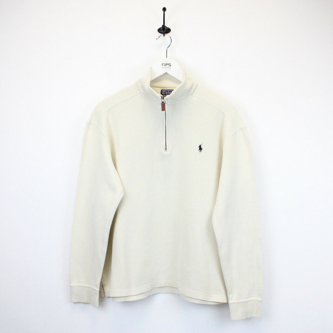 RALPH LAUREN 1/4 Zip Sweatshirt Beige | Medium