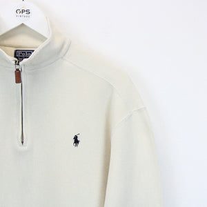 RALPH LAUREN 1/4 Zip Sweatshirt Beige | Medium