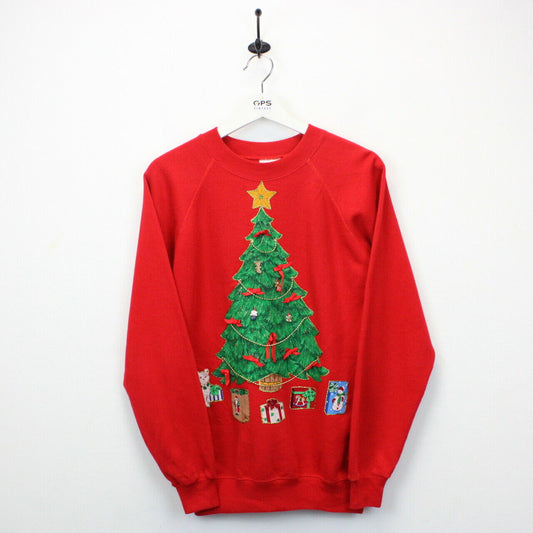 Womens 90s Christmas Sweatshirt Red | Small