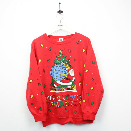 Womens 90s Christmas Sweatshirt Red | Medium