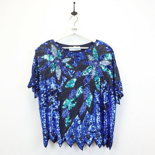 Womens 90s Sequin Top Blue | XL