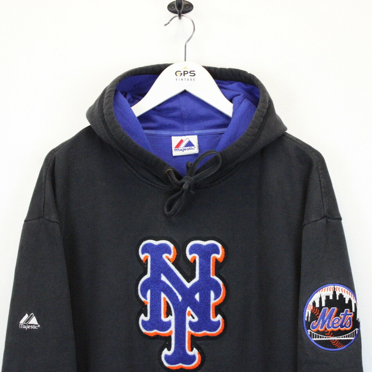 MLB 90s New York METS Hoodie Black XL GPS Vintage