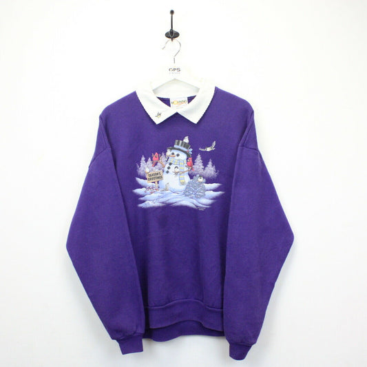 Womens 90s Christmas Sweatshirt Purple | XL