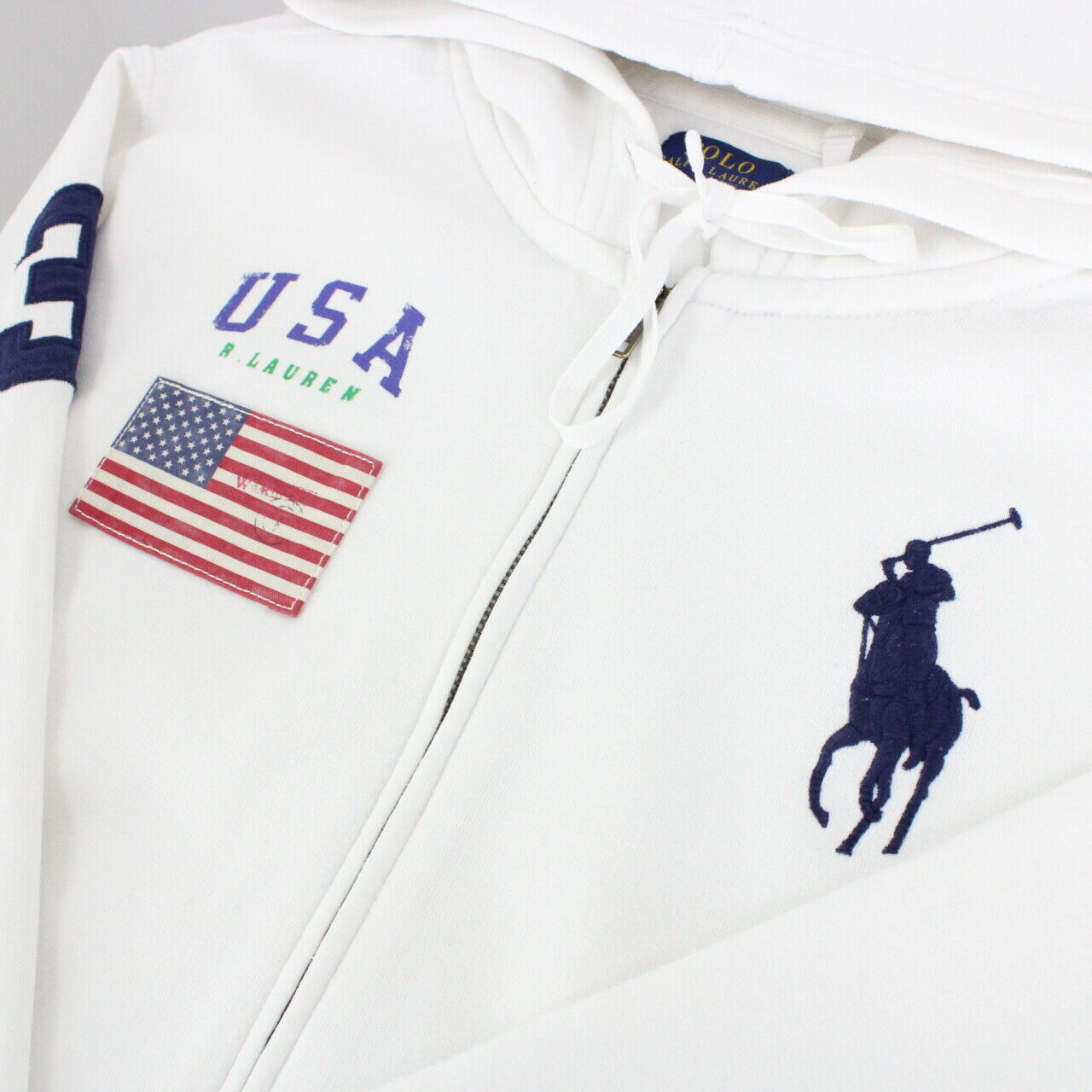 RALPH LAUREN 00s Hoodie White | Small