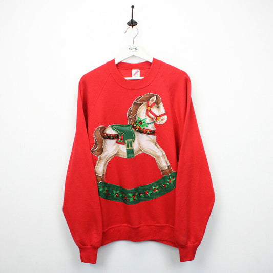 Womens 90s Christmas Sweatshirt Red | XL