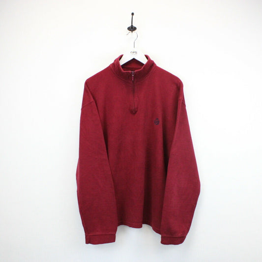 CHAPS 1/4 Zip Knit Sweatshirt Red | XL