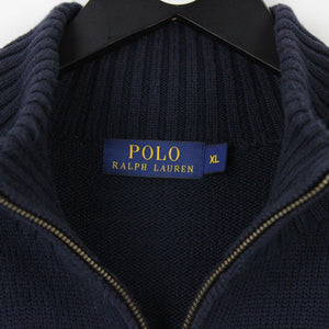 Mens RALPH LAUREN 1/4 Zip Knit Sweatshirt Navy Blue | XL