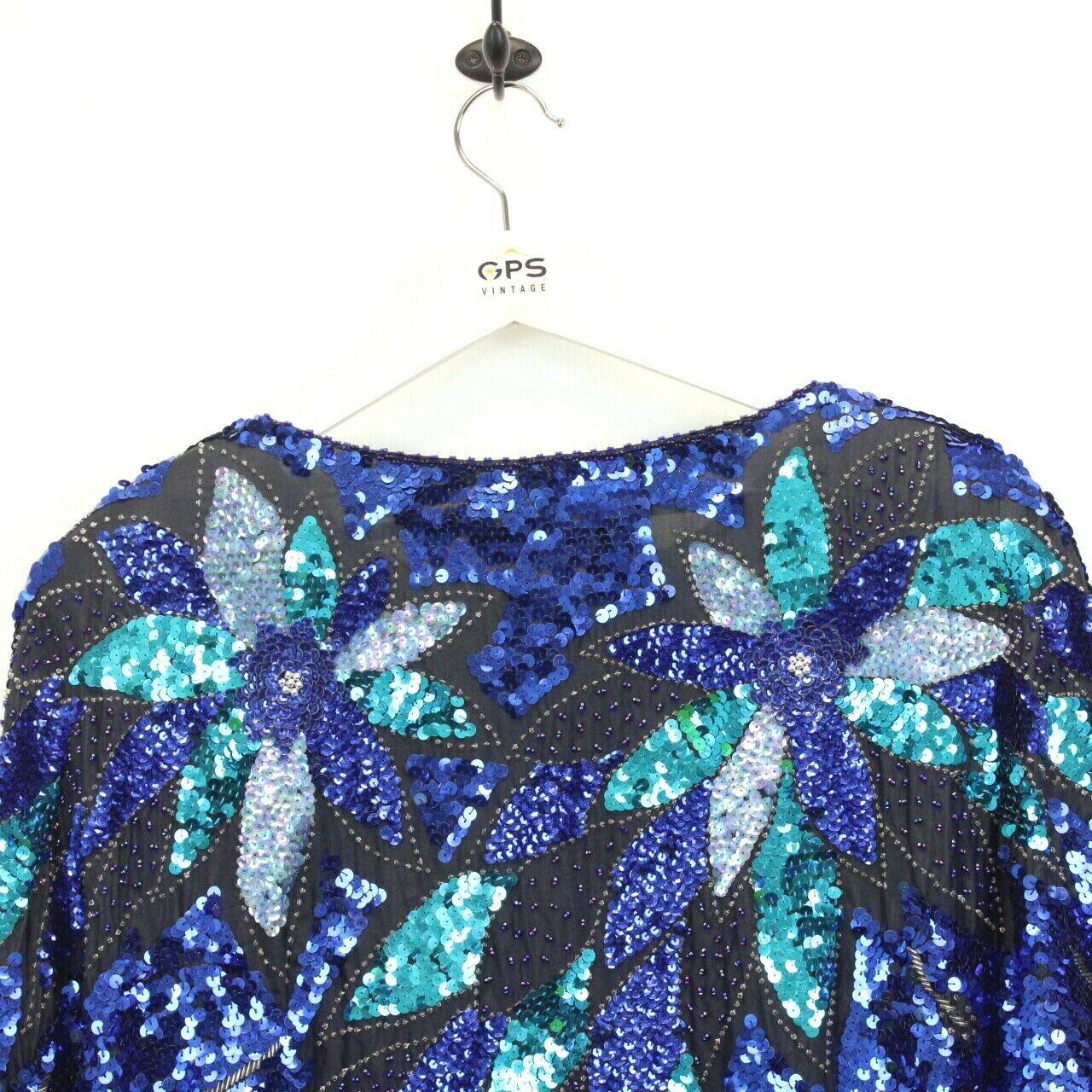 Womens 90s Sequin Top Blue | XL