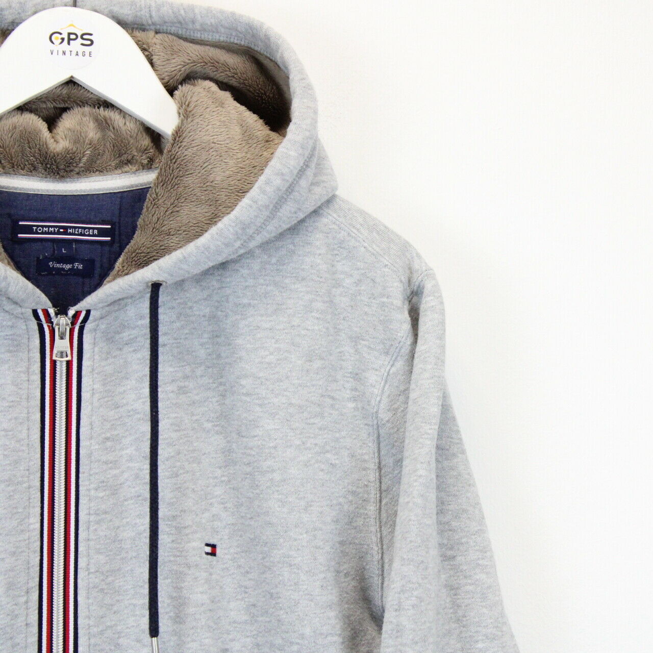 TOMMY HILFIGER Hoodie Grey Large GPS Vintage